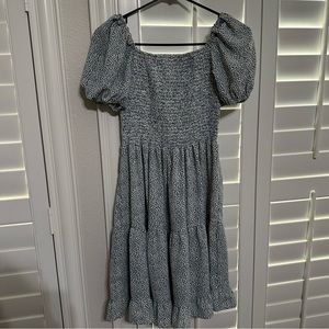 Blue Polka Dot Puff Sleeve Dress